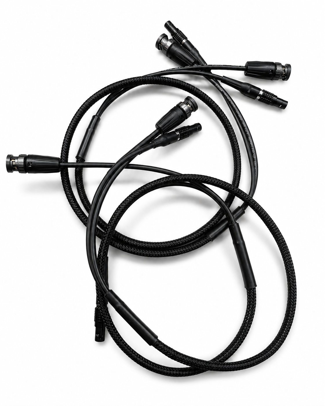 12G-SDI and 12V power cable loom on white background