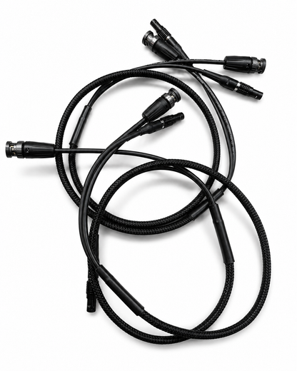 12G-SDI and 12V power cable loom on white background