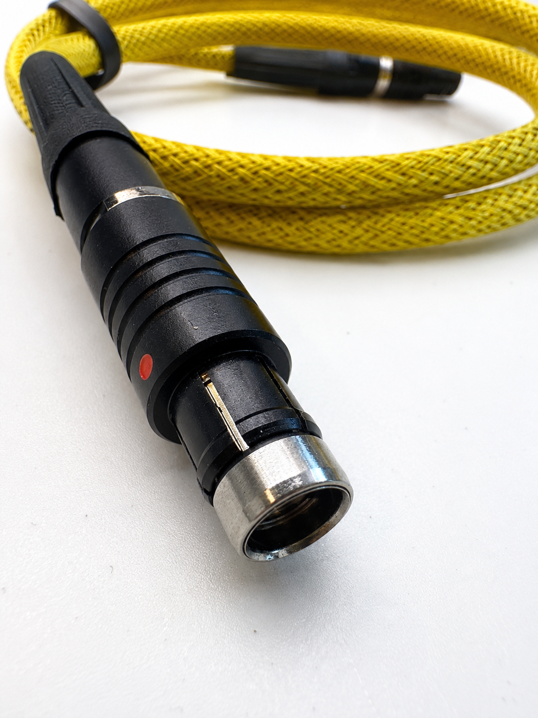 24V camera power cable with 3-pin Fischer connector and yellow sleeving
