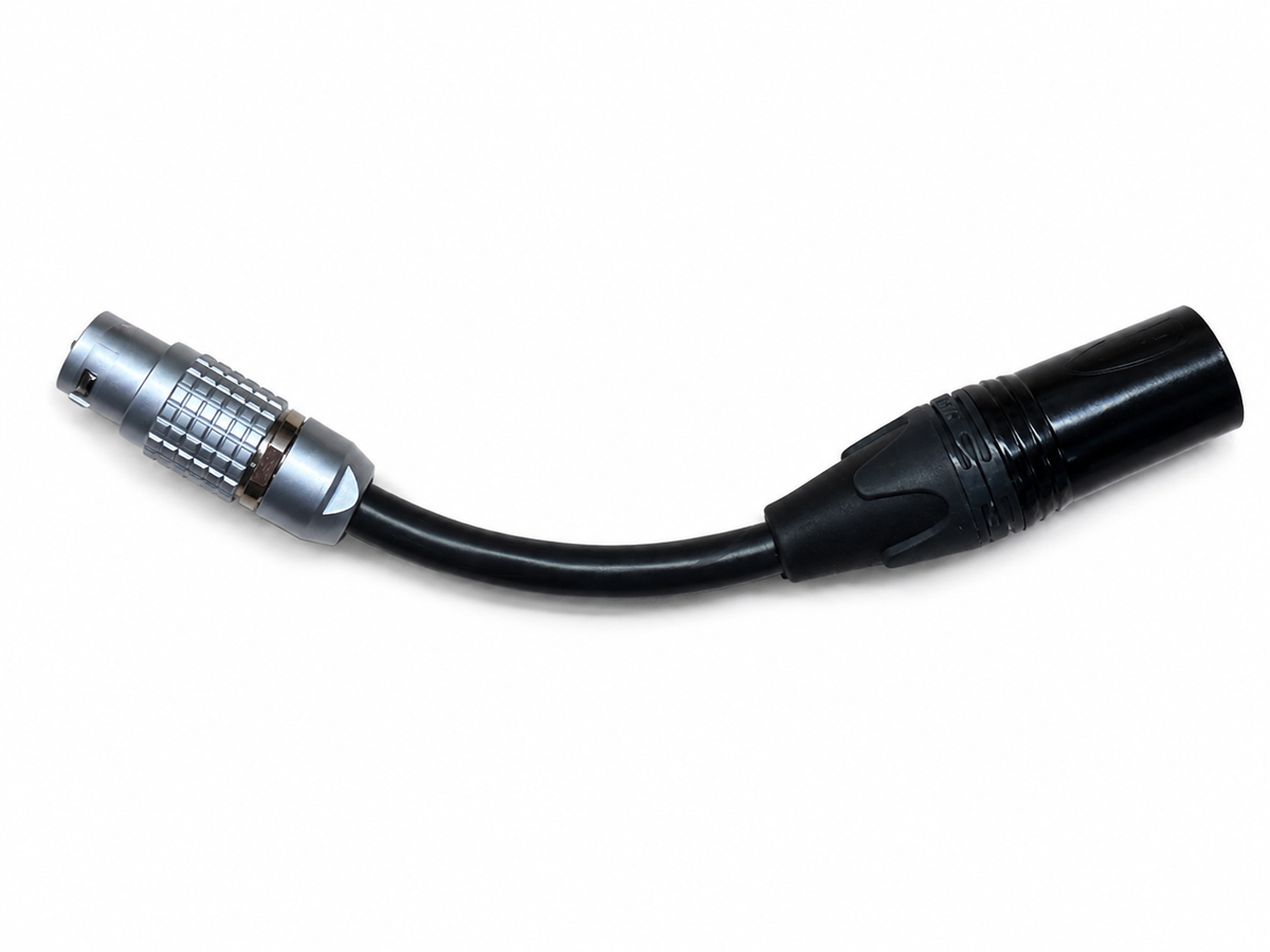 ARRI ALEXA 35 power pigtail with straight connector and XLR on white background